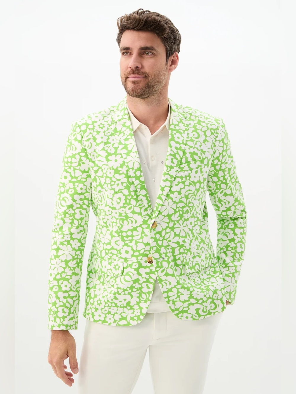 Mr Turk “Poolside Gossip” White/Green Floral Notched-Lapel Blazer NWOT